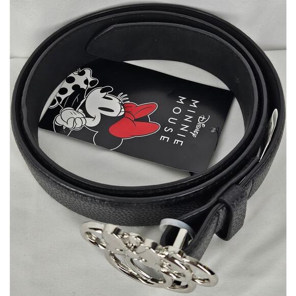 DISNEY 2024 MINNIE MOUSE BLACK WEB BELT – POLISHED METAL MINNIE EARS BUCKLE - Picture 5 of 8